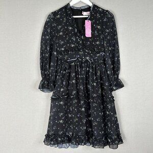 Southern Fried Chics Womens Dress Extra Small Black Ditsy Floral Fairy Feminine‎
